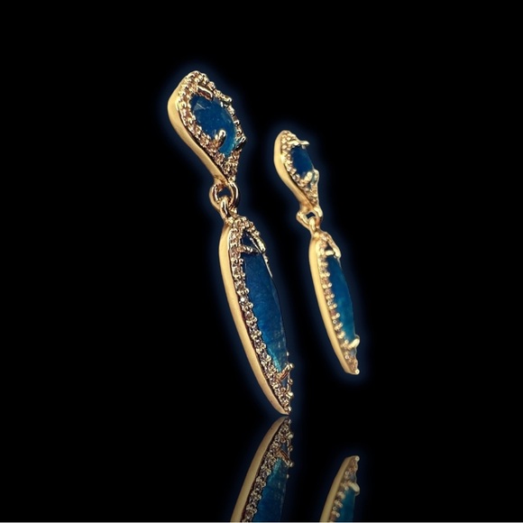 NEW Marbled Blue Imitation Gemstone & CZ Spike Dangle Drop Earrings - Picture 6 of 9